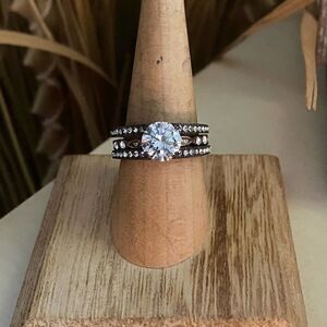 IP Dark & Light Brown Stainless Steel CZ Ring size 8